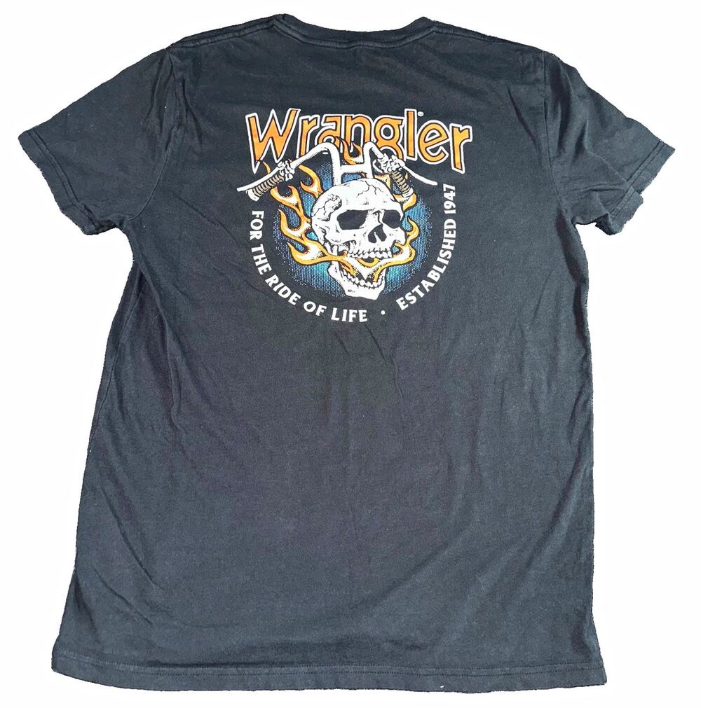 Wrangler Biker Graphic T-Shirt Black Flaming Skull Motorcycle Men's Medium M